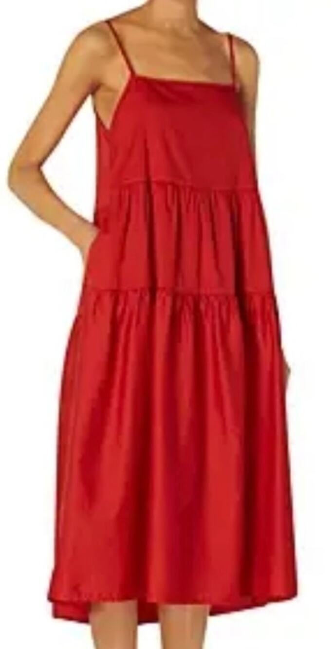 ENZA COSTA Cotton Tiered Strappy Midi Dress in Tomato, Sz 0(XS)